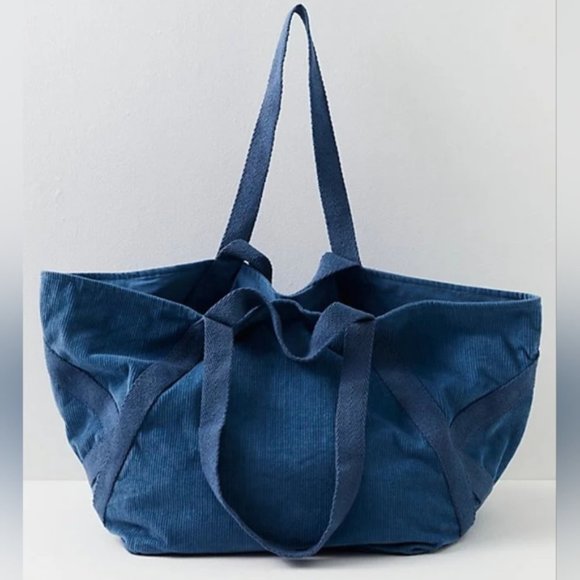 070 Free People Mega Cord Tote/Blue NWOT - Picture 1 of 5